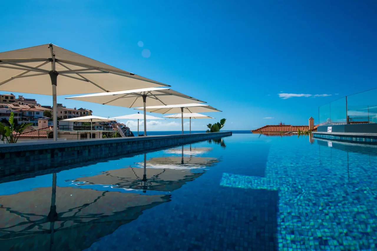 Covered pool overlooking the ocean